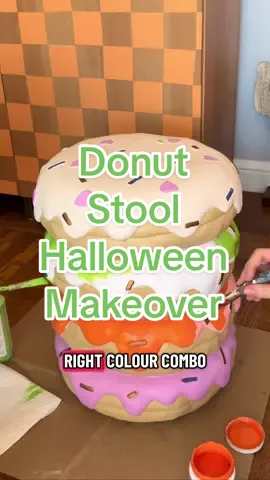 Part 2 of Halloween Props!! Donut stool makeover. Love that this one was so easy & I think will make a big impact! #halloweendiy #halloweendiydecor #foodstool #dopaminedecor #halloweenpartyideas 