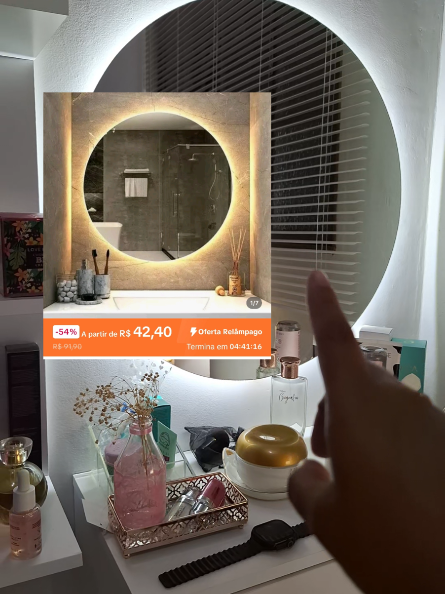 Oferta relâmpago está quase acabando meninas! corre pra aproveitar  #tiktokshop #espelhocomled #espelhoredondo #espelho #espelhoorganico 