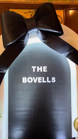 The Bovells 🖤🤍💛 #weddingday #thebovells #backdropsetup #balloondecor #blackbow 