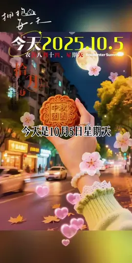 今天是10月5日星期天，明日中秋，露从今夜白，月是故乡明，愿我爱的人和爱我的人，中秋节快乐，吉祥如意，万事顺遂，愿这个秋天，一切顺利，爱与好运同在，家庭幸福美满，事事圆满如意！ #早安 #暖心 #情感语录 #分享 #祝福