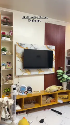 self adhesive nadin pala etong marble wallpaper at meron din ibat ibang design sa basket #selfadhesivewallpaper #marblewallpaper #mamimaylss #tvconsule #DIY 