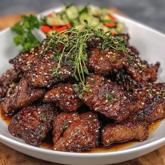 🥩🇰🇷 Korean Bulgogi Beef – Marinated Grilled Beef with Sweet Soy-Garlic Sauce Ingredients: For the Marinade: 1 lb (450 g) beef ribeye or sirloin, thinly sliced ¼ cup soy sauce 2 tbsp brown sugar 1 tbsp honey 2 tbsp sesame oil 2 cloves garlic, minced 1 small onion, grated 1 tbsp fresh ginger, grated 2 tbsp pear or apple, grated (traditional tenderizer & sweetness) 2 green onions, chopped 1 tbsp rice vinegar or mirin (optional) 1 tsp sesame seeds For Serving: Steamed rice Kimchi or pickled vegetables Extra sesame seeds and green onions for garnish Instructions: 1. Marinate the Beef: In a large bowl, whisk together soy sauce, brown sugar, honey, sesame oil, garlic, onion, ginger, pear (or apple), green onions, vinegar, and sesame seeds. Add the sliced beef, mixing well to coat. Cover and marinate for at least 1 hour (overnight gives the best flavor). 2. Cook the Bulgogi: Heat a grill pan or skillet over medium-high heat. Cook the marinated beef in batches for 2–3 minutes per side until caramelized and cooked through. 3. Serve: Plate over steamed rice with kimchi on the side. Garnish with sesame seeds and extra green onions. Hashtags: #EasyRecipes #koreanfood #beefrecipe #easydinnerideas 