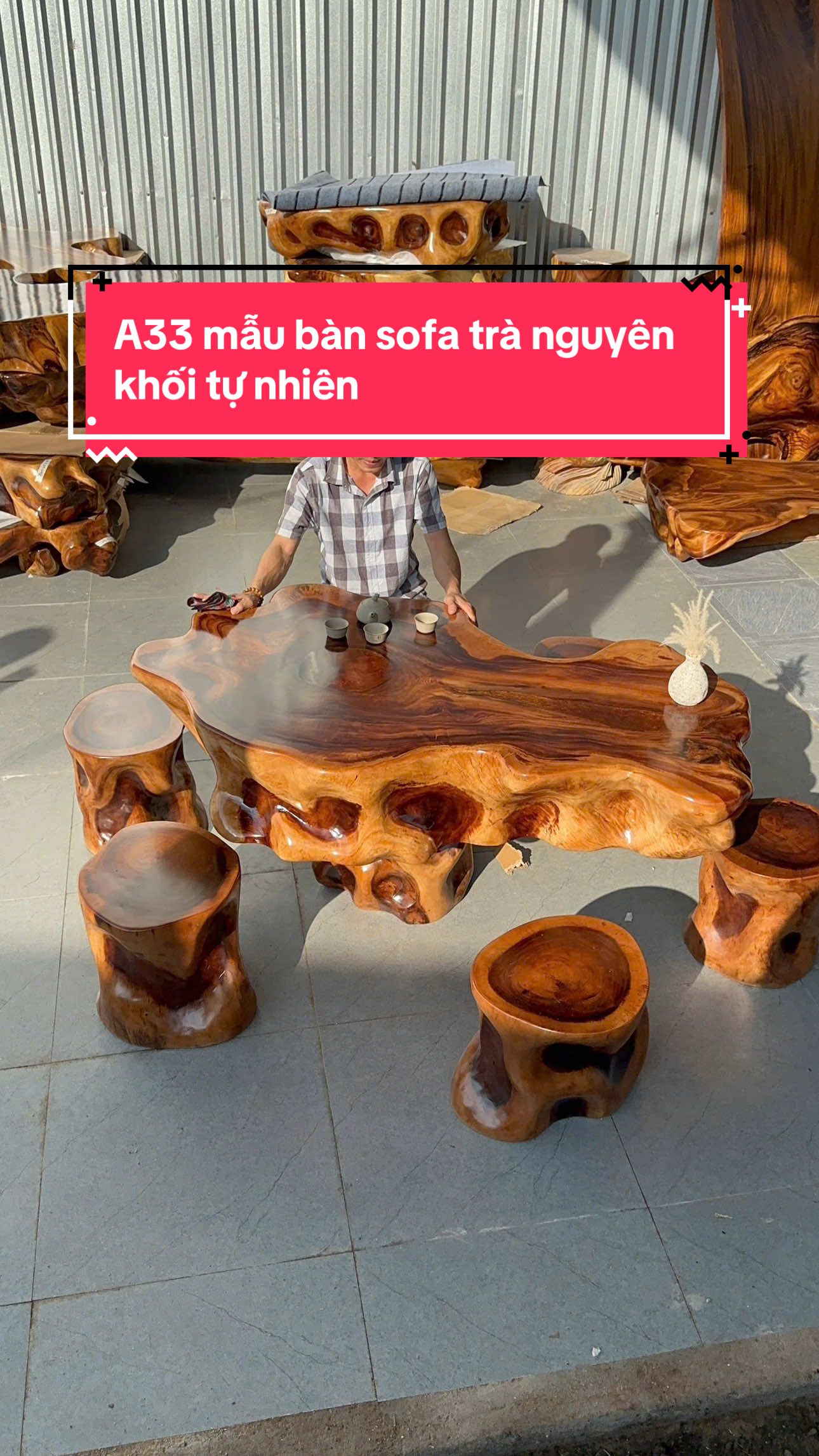 bàn trà nhà chòi. bàn sofa gốc me tây nguyên khối#bànăngỗnguyêntấm #gỗmetây #fyp #tiktok #xh 