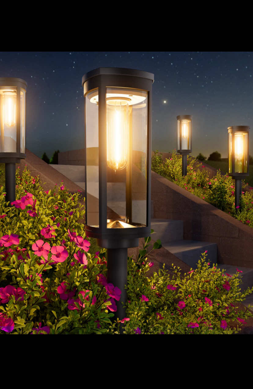 BITPOTT Solar Pathway Lights - Large Monocrystalline Panel 12-14 Hours Illumination IP65 Waterproof Zero Bills Easy Install Warm White Filament Bulbs Solar Outdoor Light #tiktokshop 