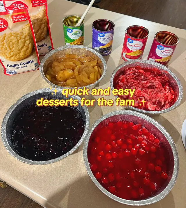 1 can pie filling, 1/2 half sugar cookie mix poured on top, sliced butter on top, bake at 375 for 45-50 min. I added caramel and cinnamon to the apple one & added a little bit of whipped cream cheese to the strawberry filling. 🤤 #quickandeasydesserts #cheapdesserts #desserttiktok #recipetok #cheapdessert 