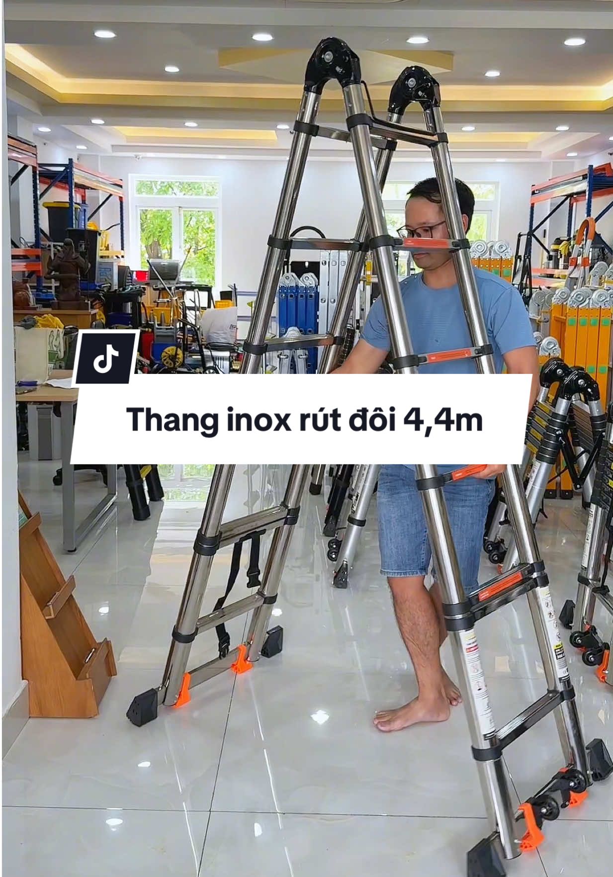 Thang inox rút đôi cao chứ I 4,4m; chữ A 2,2m; inox 316; tải trọng 300kg #thanginox #thangrutdoi #dienlanh #cokhi #xuhuong 