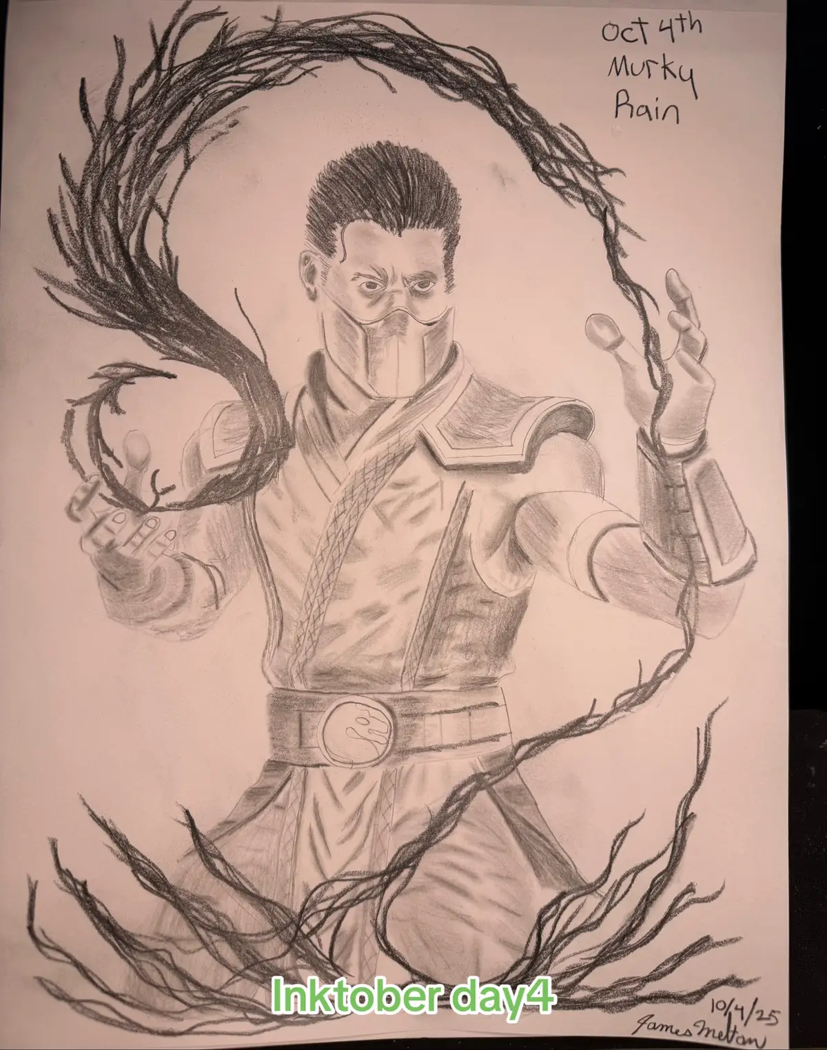 I am drawing for Inktober and I am going for a Mortal Kombat theme. I chose Rain for my Murky picture today. Rain knows all about Murky water and I imagine he could form a dark water spells that would circle around bubbling over itself until it was ready to cast out at whoever or what ever he wanted it to hit. #inktober2025 #mortalkombat #mortalkombat1 #Rain #murky 