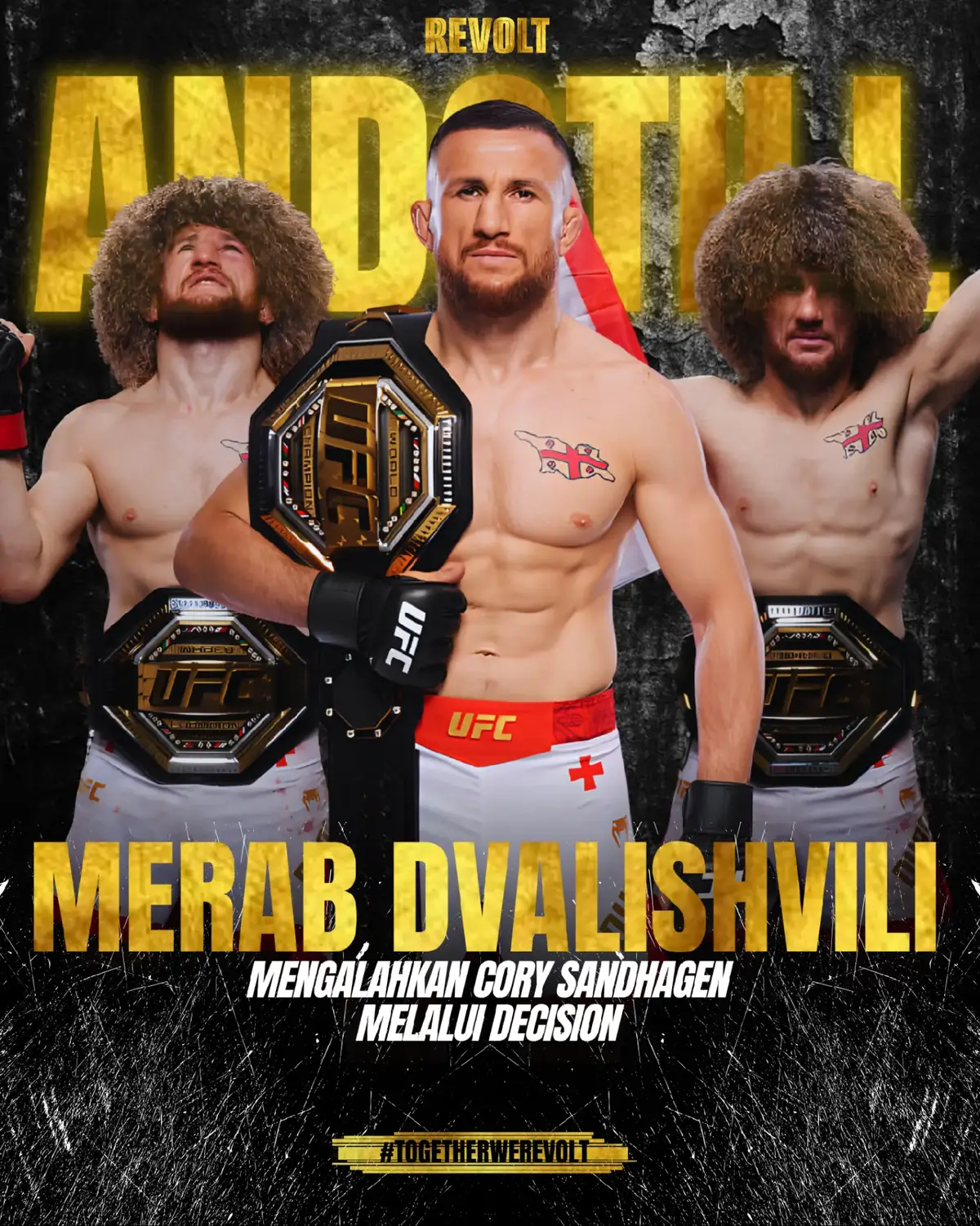 Merab Dvalishvili berhasil mempertahankan sabuknya dengan mengalahkan Cory Sandhagen melalui decision  (49-45, 49-46,49-46). Bantamweight GOAT!! #ufc320 #UFC #merabdvalishvili #andstill