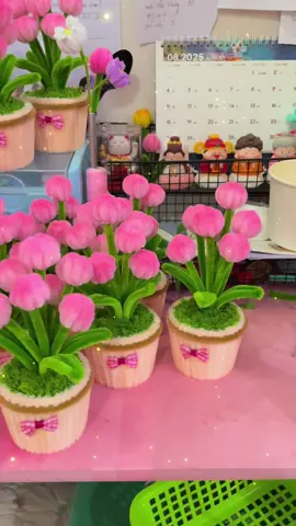 Chậu hoa tulip baby kẽm nhung để bàn, quà tặng handmade 🌷😍❤️#xh #hoakemnhung #viral #tulipkemnhung 