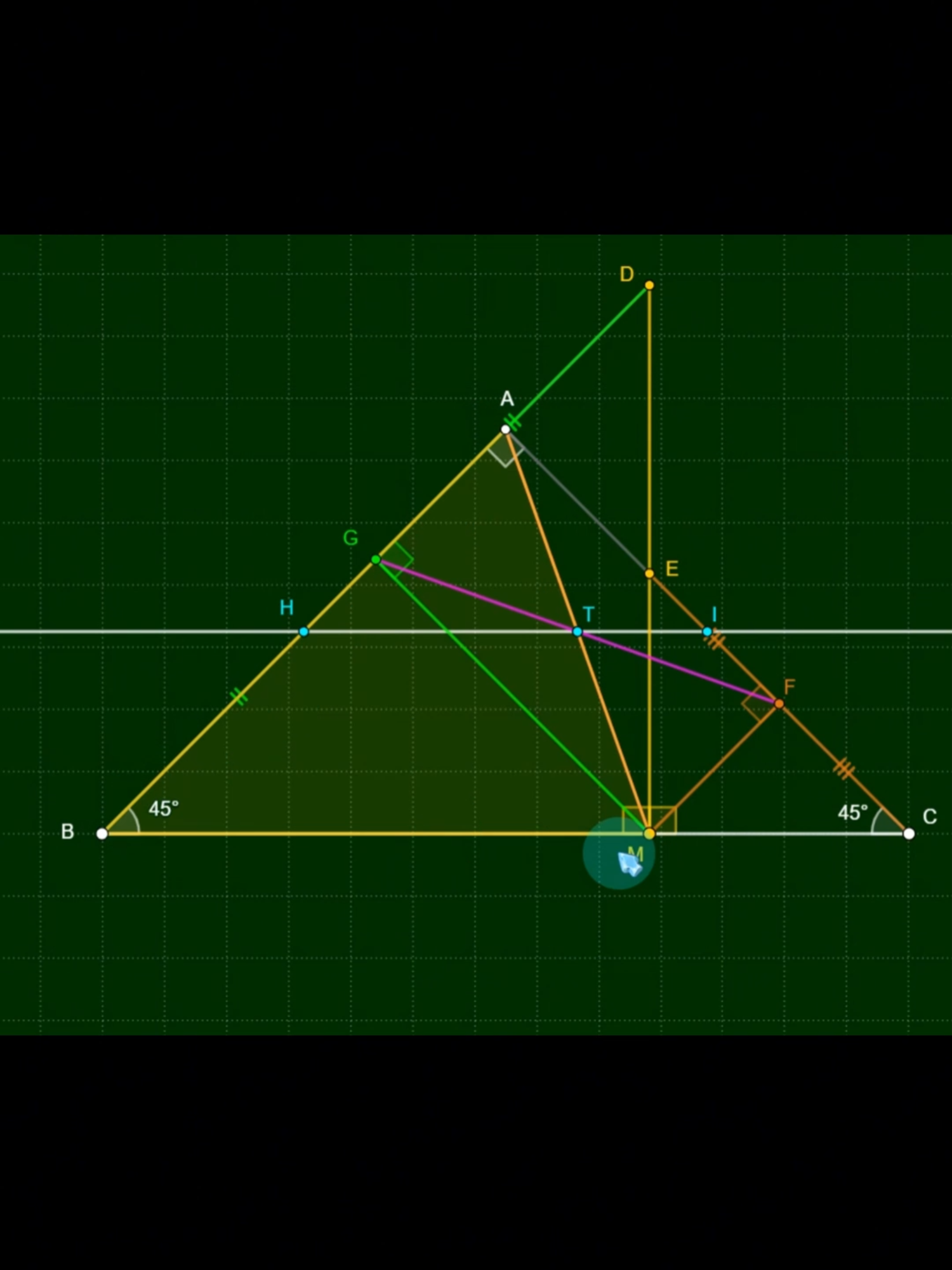 vẽ hình học geogebra môn toán thcs chứng minh 3 điểm thẳng hàng sử dụng đường trung bình #toan #toanhinh #thcs #geogebra #EduTok #LearnOnTikTok