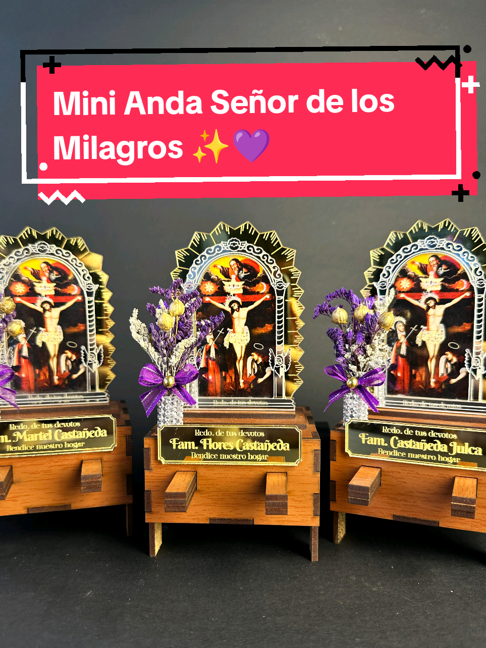 😉✨ Entrega de 3 lindas Miniandas con plaquitas grabadas con el nombre de cada Familia 💜 🟢📱 WhatsApp 944845143 para solicitar la tuya. 📦 Envíos a Lima y Provincias con costo adicional. #cristomoreno✝️ #señordelosmilagros #mesmorado #souvenir #minianda 