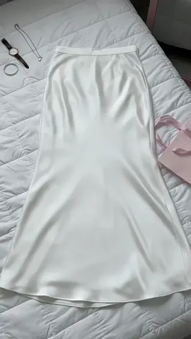White Satin Long Skirt by DVSRA ✨ #fashion #affiliatetiktok #women #fyp #skirt  white skirt satin skirt aline skietllrt long skirt maxi skirt white outfit elegant outfit