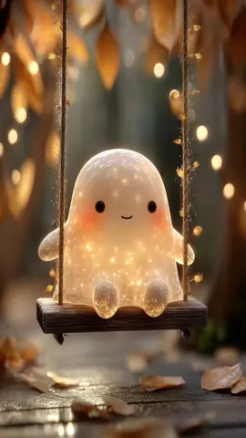 A little ghost with gentle grace, A happy smile upon its face. Swings patiently beneath the trees, Waiting for the Halloween breeze. #cuteghost   #halloweeniscoming  #spookycute  #AutumnVibes  #livewallpaper 