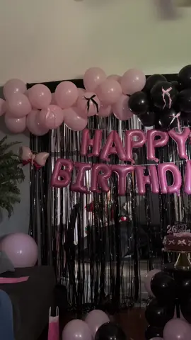 Pink and black bday decor. DIY #birthdaygirl #blackandpink #birthdaytheme 