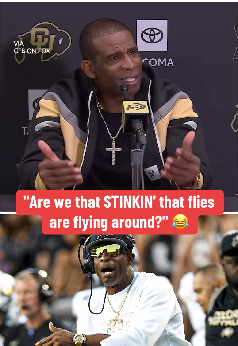 Coach Prime was not happy with the fly problem after Colorado's loss to TCU 🪰 (via @CFB on FOX) #CollegeFootball #colorado #deionsanders #coachprime #buffs 