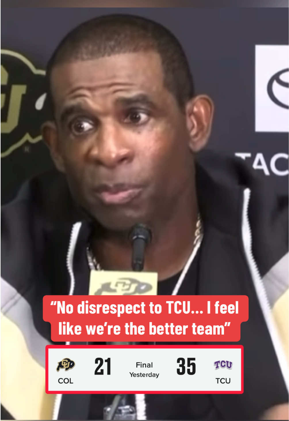 Coach Prime speaks on his frustrations after Colorado’s loss to TCU. (via @Colorado Buffaloes Football) #CollegeFootball #cfb #football #deionsanders
