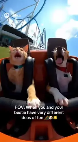 The dog’s living the dream, the cat’s living a nightmare 😂 This roller coaster ride had me crying with laughter—watch till the scream part 😭🎢 #DogAndCatPOV #RollerCoasterRide #FunnyAnimals #ViralVideo #funnyvideos 