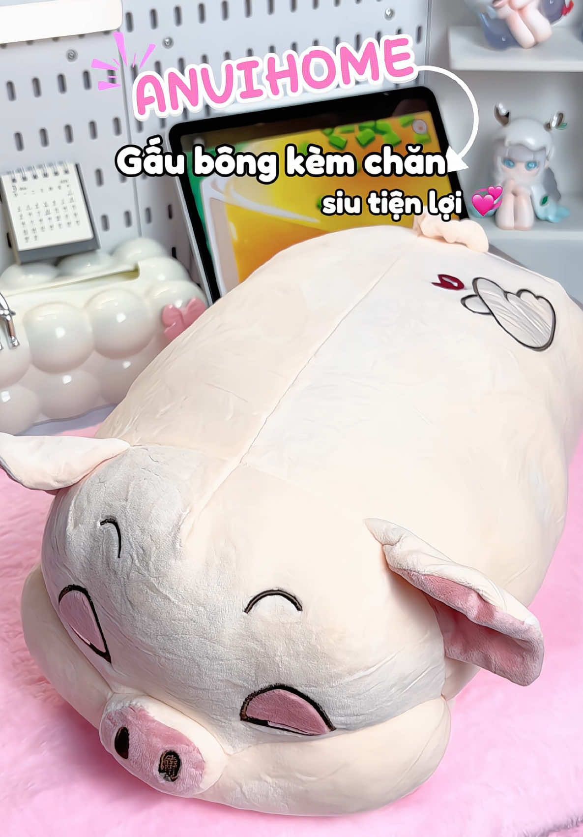 Gối gấu bông kèm chăn cute mềm mịn mà zá chỉ hơn 100🐋#anvihome #anvihomebochangoivanphong #anvihomegaubong #gaubongkemchan #bochangoivanphong 