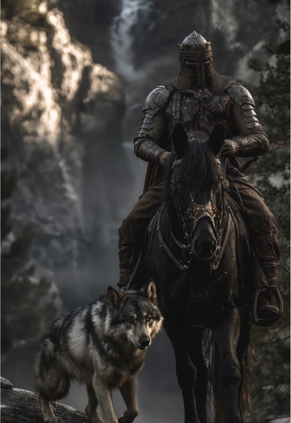 The Knight, the Wolf, and the Whispering Falls | Medieval times fyp⚔️🛡️ #knight #templar #crusader #medievalfantasy #darkfantasy 
