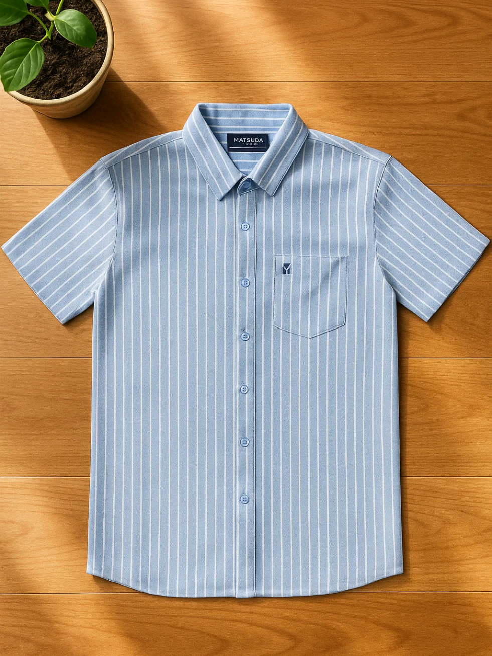 Matsuda Kemeja Pria Stripe Lengan pendek Ryugasaki Light Blue #kemejasalur #kemejapria #flashsale #promoguncang1010 #kemejalenganpendek 
