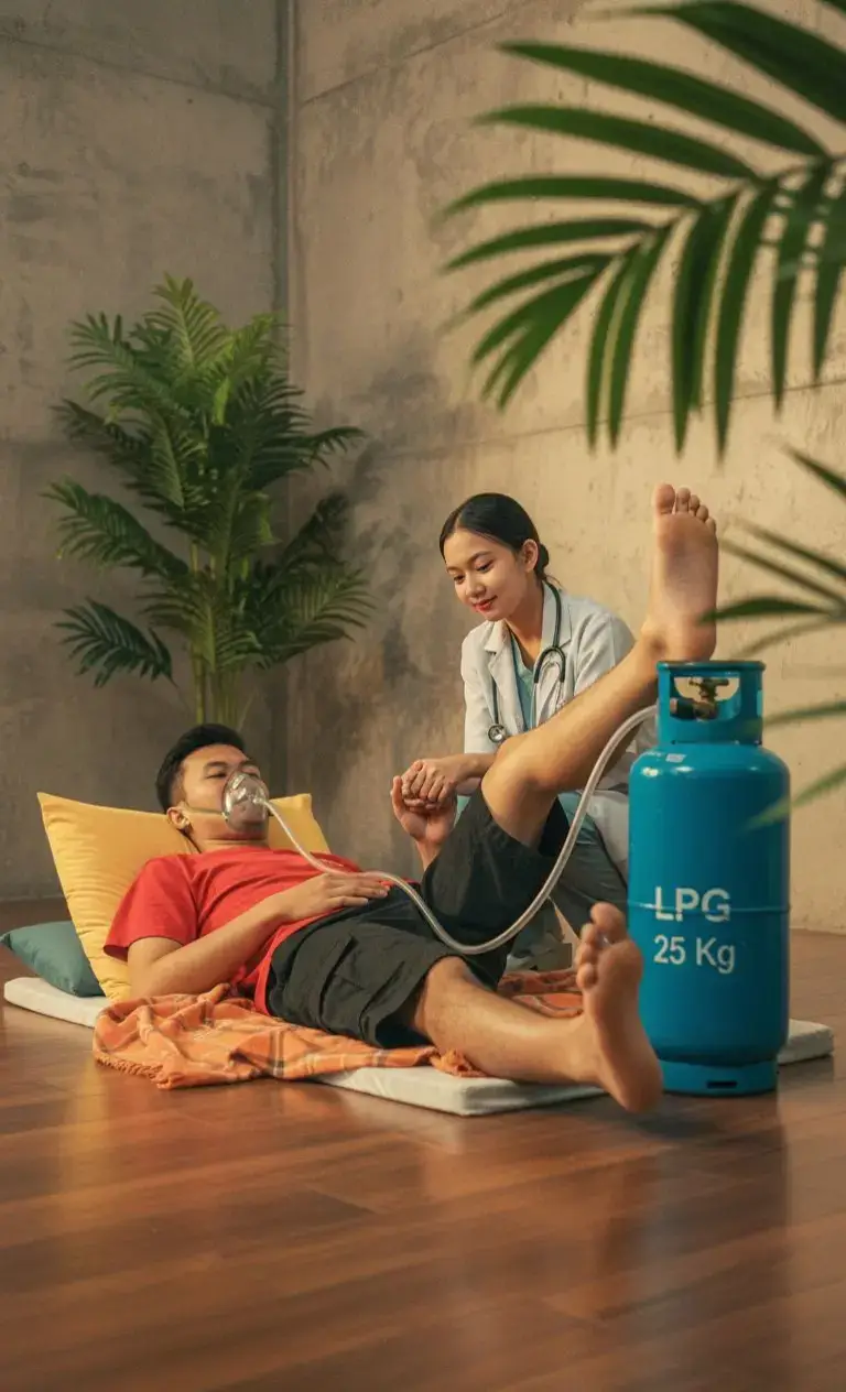 Tutorial edit di GEMINI AI 🫵 1. buka aplikasi Gemini 📲 2. Masukan foto kamu 📸 3. Copy+paste prompt di bawah 👇 PROMPT :  Hyper-realistis, surealis, sinematik, rasio 9:16. Subjek pakai foto referensi (wajah, rambut). Adegan: di dalam kamar industrial tropical minimalis, dinding semen ekspos, tanaman hijau di pojok, subjek menghirup “oksigen” dari tabung gas LPG biru besar yang tertulis 