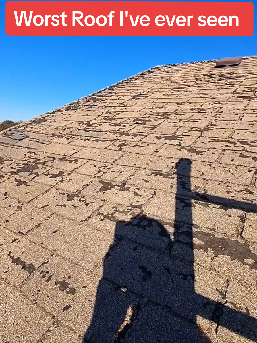 This was the worst condition roof I've ever seen that surprisingly hasn't started leaking anywhere. The shingles were worn down to the felt, tons of exposed nails but yet no leaks or any signs of water on the roof decking. #roofingcontractor #roofingtools #rooftops #roofer #diyroof 