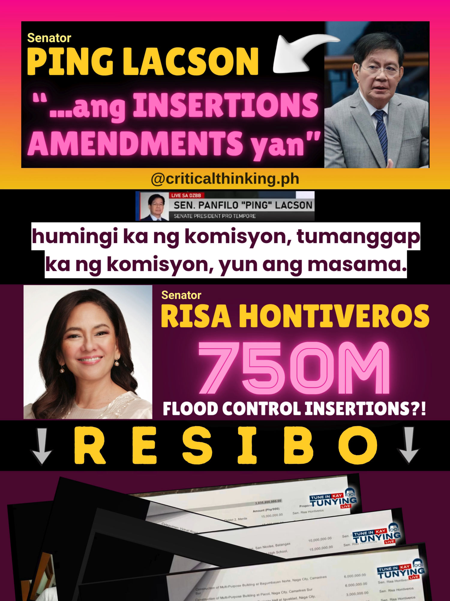 👀 Budget Insertions 2025: SENATOR RISA HONTIVEROS in the Spotlight Senator Ping Lacson revealed ₱100B in Senate insertions. Journalist Anthony Taberna claims to have receipts linking Hontiveros. But Senator Risa Hontiveros branded it as fake news, denying any bicam insertion in the budget. LACSON CLARIFIED THAT INSERTIONS ARE ALSO TREATED AS AMENDMENTS. 🧐 Transparency fades when truth is branded fake news. #PingLacson #RisaHontiveros #Kakampink #SenatePH #insertions #BICAM #2025budget #PoliticsPH #FloodControlProjects #corruptionPH