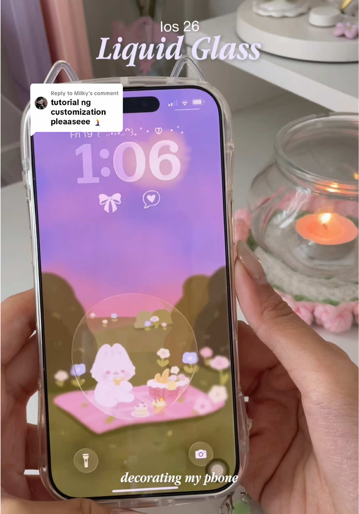 Replying to @Milky here’s a tutorial on how I decorate my phone for ios 26. So cute! 🫧 #ios26 #diywallpaper #widgets #iscreen #iphone17 