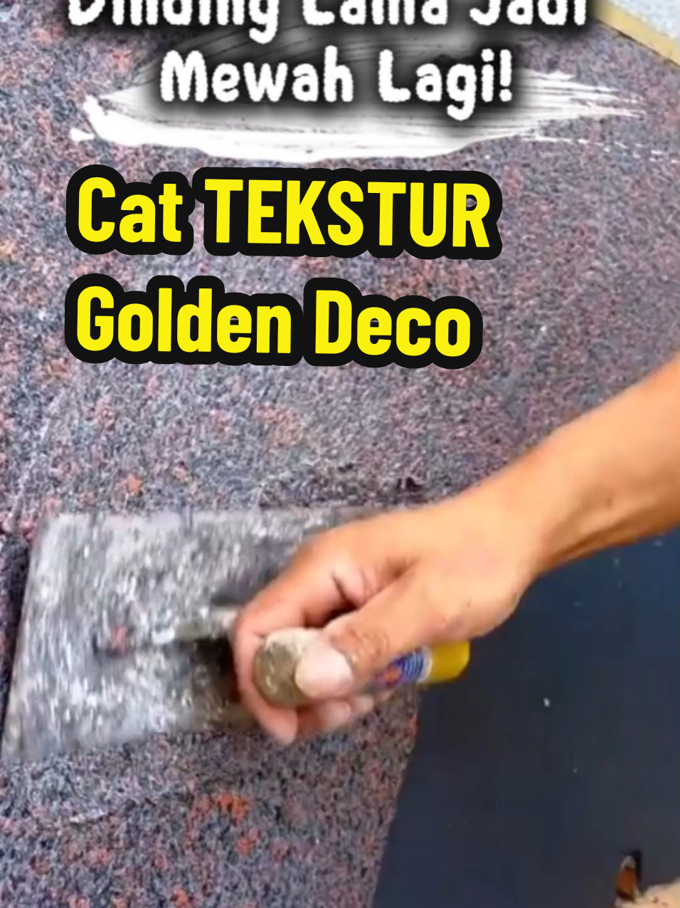 Cat tekstur Golden Deco bisa diaplikasikan di tembok yang sudah dicat, hasilnya tetap mewah seperti batu alam sungguhan! ✨ #CatTekstur #GoldenDeco #DindingMewah #DekorasiRumah #KeranjangKuning