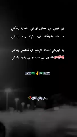بې مينې بې مستۍ او بې خماره زندګي ما څۀ بدرنګه تېره کړله ياره زندګي دا څوک د پښتنو حق کښې په جار نعرې واهي ؟ په چا دومره بوج شوې بې اختياره زندګي خداے شته چې مې بيخي هغه سړے نکړي پرواه چې اوور ته مې نيولې چا د پاره زندګي په کور شې ! خداے دې بچ کړه له يتيمې زنداګۍ پرديس څۀ وي بې موره او بې پلاره زندګي حېران يم خلق ولې مرګ ته غاړې ورکوي ؟ په څۀ دومره پيکه شوه مزېداره زنداګي اوس ستا خوښه چې ګله په کوم رنګ يې تېره وې ډېر شے دے د جمعې نه تر اتواره زندګي ظفره دا چې ښکارمه په ولو کښې راکوړک ما روړله په خپلو اوګو باره زندګي ليک ستاظفر #pushtopoetry #trending#fyp#poetry#tiktok 