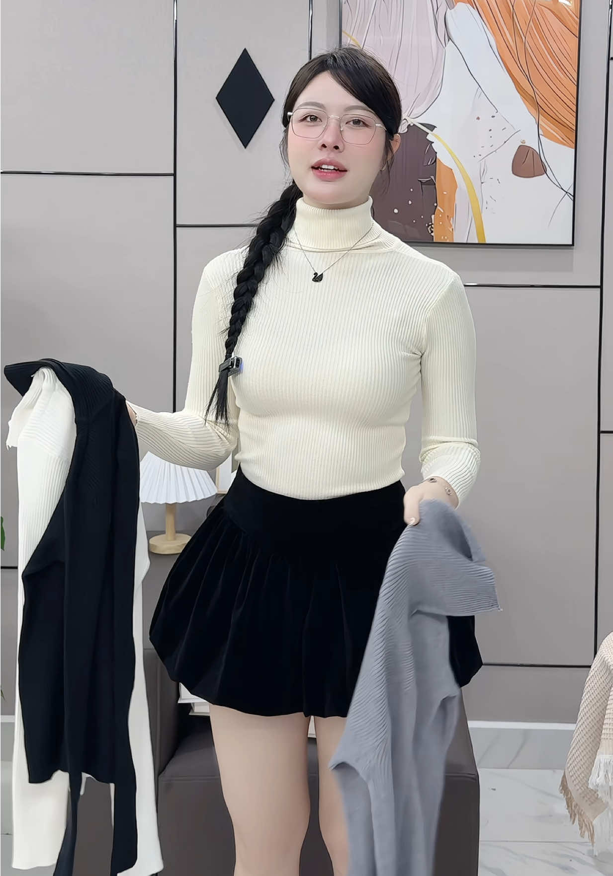 Áo len tăm mềm cổ 7p mặc bao ấm 💕 #aolennu #aolendaitay #aolencolo #viral 