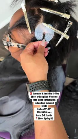 🚨 Client K-tip Video ❤️  Model Rate$: $1600 | Raw Indian Hair Included  We’re offering 6 Services  for our K-Tip Installs This limited-time opportunity is perfect for clients looking to restore volume, add natural length, or fill in thinning areas — all while using our premium raw Indian K-Tips. This offer is in exchange for photo/video content captured during or after your appointment (face not required).   Who This Is Perfect For: 	•	Women experiencing thinning edges, hair loss, or alopecia 	•	Those with breakage or mid-scalp thinning 	•	Clients who typically wear ponytails and want a fuller look 	•	Gym girls or active clients seeking low-maintenance volume 	•	Women who simply want longer, thicker, more luxurious hair 	•	Anyone looking for a discreet, scalp-like extension install   What’s Included: 	•	200–350g of raw Indian hair (Wavy or Curly | 16”–22”) 	•	Invisible K-Tip installation (undetectable bonds, flat & lightweight) 	•	FREE 30-minute virtual consultation 	•	Light install-focused content capture (no face required) 	•	Seamless, long-lasting results 	•	Private service location in Silver Spring, MD 💳 Investment: 	•	Model Rate: $1600 (includes hair + install) 	•	$300  deposit required to book 	•	Remaining balance due at appointment (Cash, Zelle, Apple Pay, Card) 📍 Silver Spring, MD 📲 Text (240) 531-7253 to book your FREE consultation 🪞 Confidence starts with healthy, full hair – we’re here to help #ktipextensions #ktips #dmvktips #hair #curlyhair 