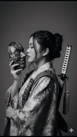 Gemini AI Prompt Step 1: Open Gemini AI Step 2: Upload your photo Step 3: Copy/paste below prompt 👇  Prompt: Use facial feature of attached photo.  A dramatic monochromatic portrait of a young woman in ornate warrior attire, blending elegance with quiet strength. She wears a highly detailed embroidered garment with intricate patterns woven into the fabric, resembling ceremonial armor disguised as delicate couture. A katana rests sheathed at her back, its handle wrapped in contrasting white and dark tones, with hanging tassels adding ceremonial grace. She holds a traditional carved mask close to her face, eyes closed in serene introspection, symbolizing duality of identity—warrior and spirit, strength and vulnerability. Her hair is carefully braided and pinned in an elaborate bun, with a few loose strands softening her otherwise disciplined appearance. The composition is stark and minimal, with a soft gray gradient background that emphasizes her form and attire without distraction. The lighting is directional yet soft, sculpting her profile and the textures of her clothing and mask. The overall aesthetic evokes timeless beauty, honor, and quiet resilience. Scale Ratio: Subject occupies ~80% of the frame (upper body and sword in focus). Background ~20%, minimal gradient used only to enhance depth. Aspect ratio: 2:3 vertical, balanced between intimacy and ceremonial presence. Camera Settings: Lens: 85mm portrait lens (for compression and detailed rendering of textures). Aperture: f/2.2 (sharp focus on subject and mask, soft blur on edges and background). ISO: 160 (low noise, maintaining smooth tones in monochrome). Shutter speed: 1/200s (studio-controlled, no motion blur). Lighting: Single softbox key light from camera left, subtle fill light from right to retain detail in shadows. Style & Guidelines: Genre: Samurai-inspired monochrome fine-art portrait. Palette: Grayscale, with rich tonal contrast from deep blacks to luminous highlights. Composition: Side-profile emphasis, mask as secondary focal point, katana forming vertical line of strength. Mood: Reflective, ceremonial, timeless, meditative. Focus: Crisp detail on face, mask carving, and embroidered fabric textures; background kept smooth and unobtrusive. Ctto: msbambolbeeeee  #creatorsearchinsights #geminiai #fyp #fypシ #foryoupage 