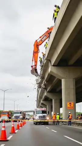 GOES VIRAL! Excavator LAUNCHES into the Air During Bridge Repair! #fail #excavator #bridge #shorts 