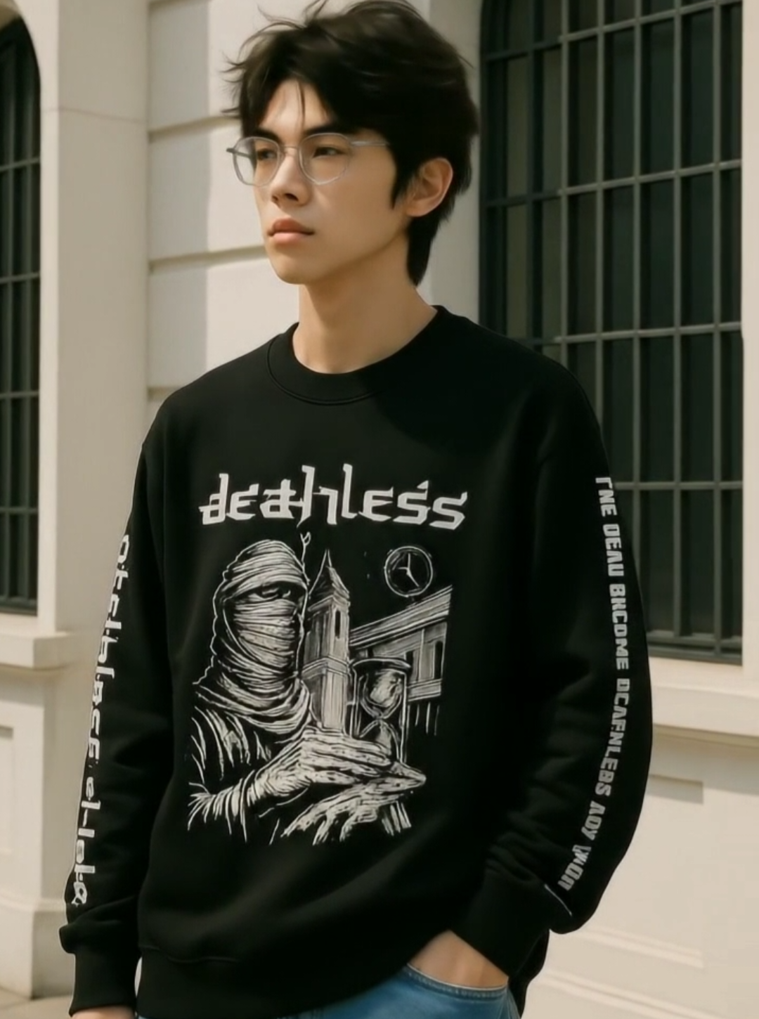 🔥 Deathless Long Sleeve — Streetwear for the Fearless. #StreetStyle #Deathless #OutfitOfTheDay #ootdpria  #Streetwear 