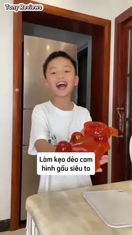 Làm kẹo dẻo cam hình gấu siêu to cho em gái #shorts
