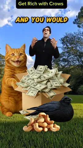 How to get rich Using Crows #fact #facts #funny #cat  How to get Rich using crows 💲🐦‍⬛ You feed the crow at the same time daily,  until it gets comfortable with you and starts waiting for you.  Now take a dollar bill wave it infront of the crow and only feed it when it grabs it.  Throw the bill in a box and feed yourself infront of the crow. The crow will try to copy you to get food. Feed it only when it puts the money in the box.  Eventually it will learn that putting money in box would get him food so he will start bringing cash from different places to get fed.
