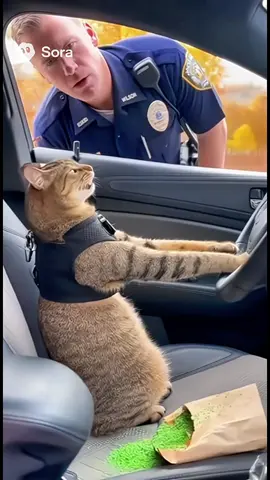 Little kitty cought by police🤣🤣#cat #police #funnycat 