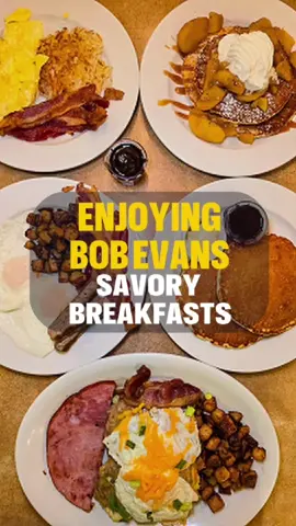 #ad I love a big savory breakfast, so when @Bob Evans Restaurants asked me to partner with them to try one of their Farmer’s Choice breakfasts, I said let’s do it. We family styled several breakfasts: Double Meat Farmer’s Choice, the Caramel Apple Farmer’s Choice, and the Big Wrangler. Each of these is perfect for the person who loves a savory, hearty breakfast. They all feature fresh cracked eggs, savory breakfast meats and potatoes and pancakes off the griddle. I did branch out a little bit, getting a Sweet Cream Cold Brew to offset all the savory items and get a little caffeine. Bob Evans impressed me with their Farmer’s Choice Breakfasts and I’m sure I’ll be back again. #BobEvans #toogoodnottoshare  #BetterTogether #FarmersChoiceBreakfast