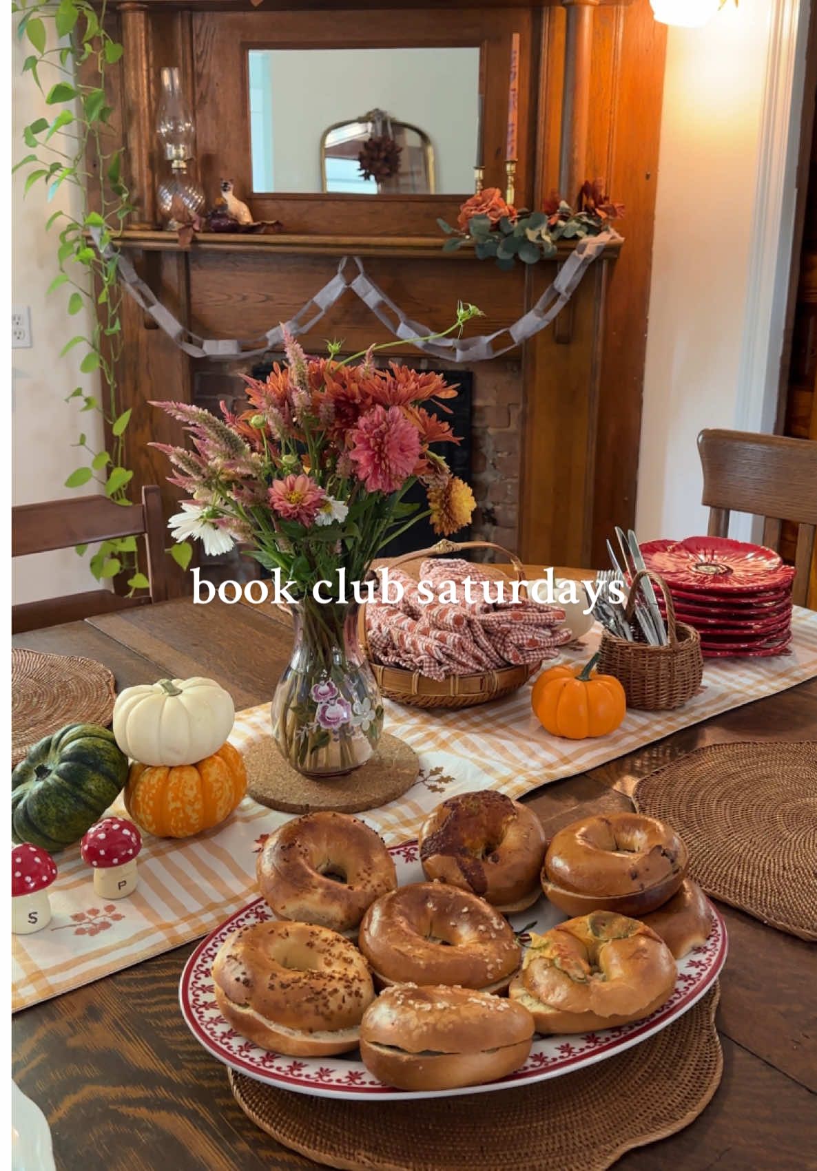 especially in autumn🥹 first time hosting book club in our new home!! the bloody mary bar for Dracula was my personal favorite touch #BookTok #fantasybooks #cottagecore #cozyathome #vintagehome 