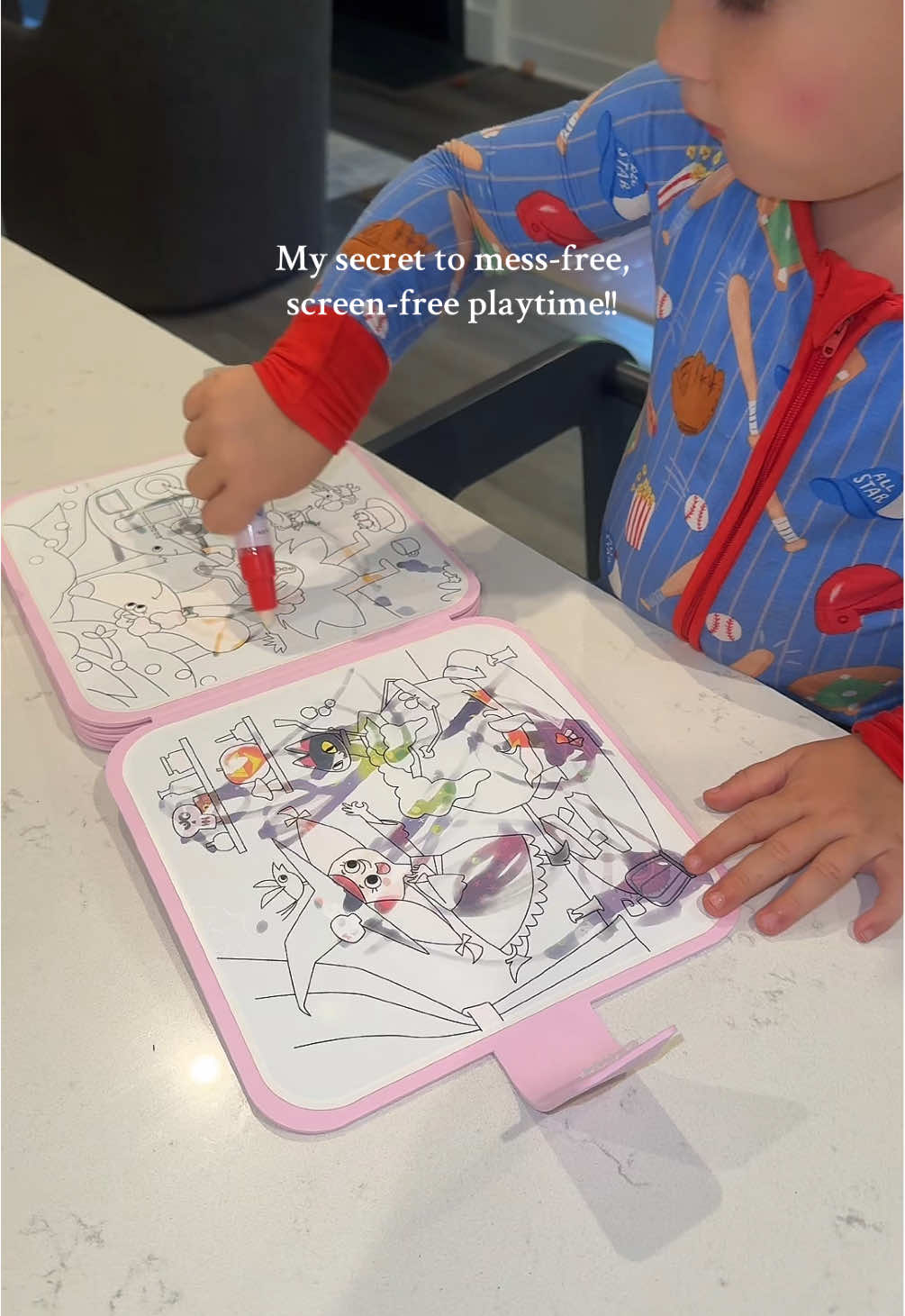 We LOVE these water coloring books!! No mess, just water... and there's so many pages it keeps kids busy for so long! #watercoloringbook #parentingishard #giftforkids #activitiesforkids #screenfreeactivities 