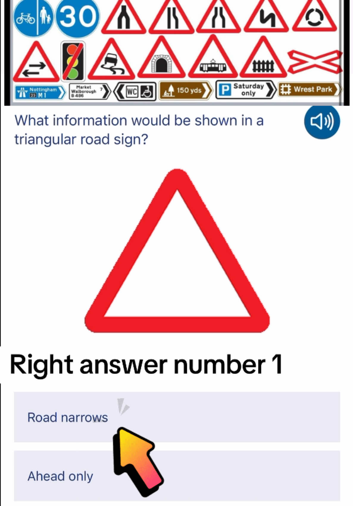 What information would be shown in a triangular road sign?#2025 #test #theroy #uk 