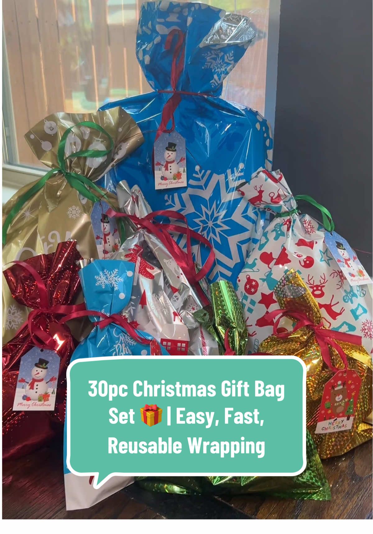 30-piece Christmas gift bag set 🎄 Includes ribbons, tags & multiple sizes, wrap faster, look festive, save money. . #ChristmasFind #GiftBags #HolidayPrep #TikTokShop #MomHack