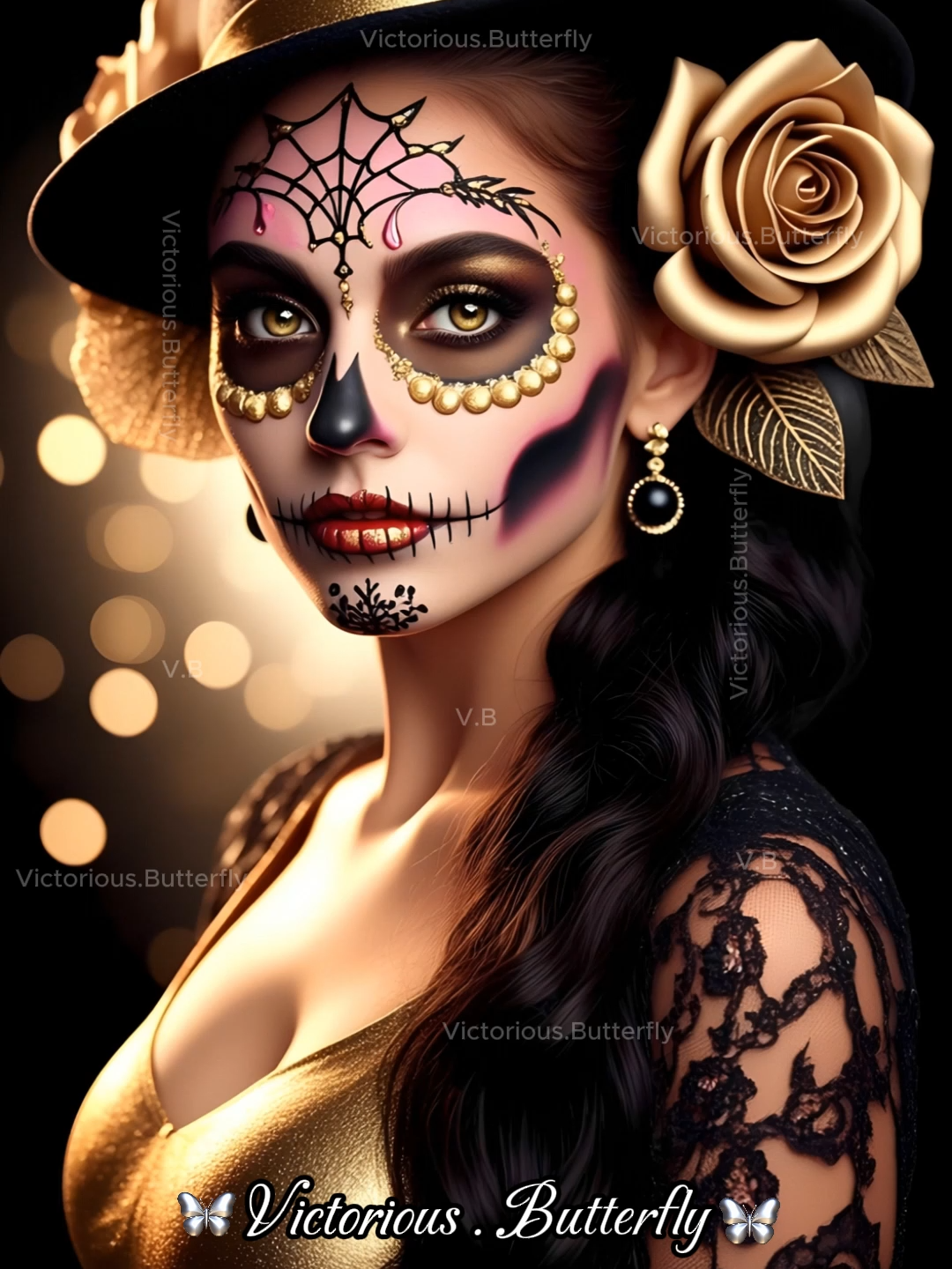 #diademuertos #catrina #latinabeauty #sugarskull #dayofthedead #ai #ia #victoriousbutterfly @byrozhes
