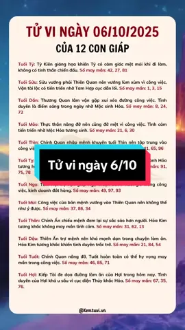 Tử vi ngày 06/10/2025  #xemtuvi #xemtuvivn #xemtuviofficial #tuvivn #tamlinh   