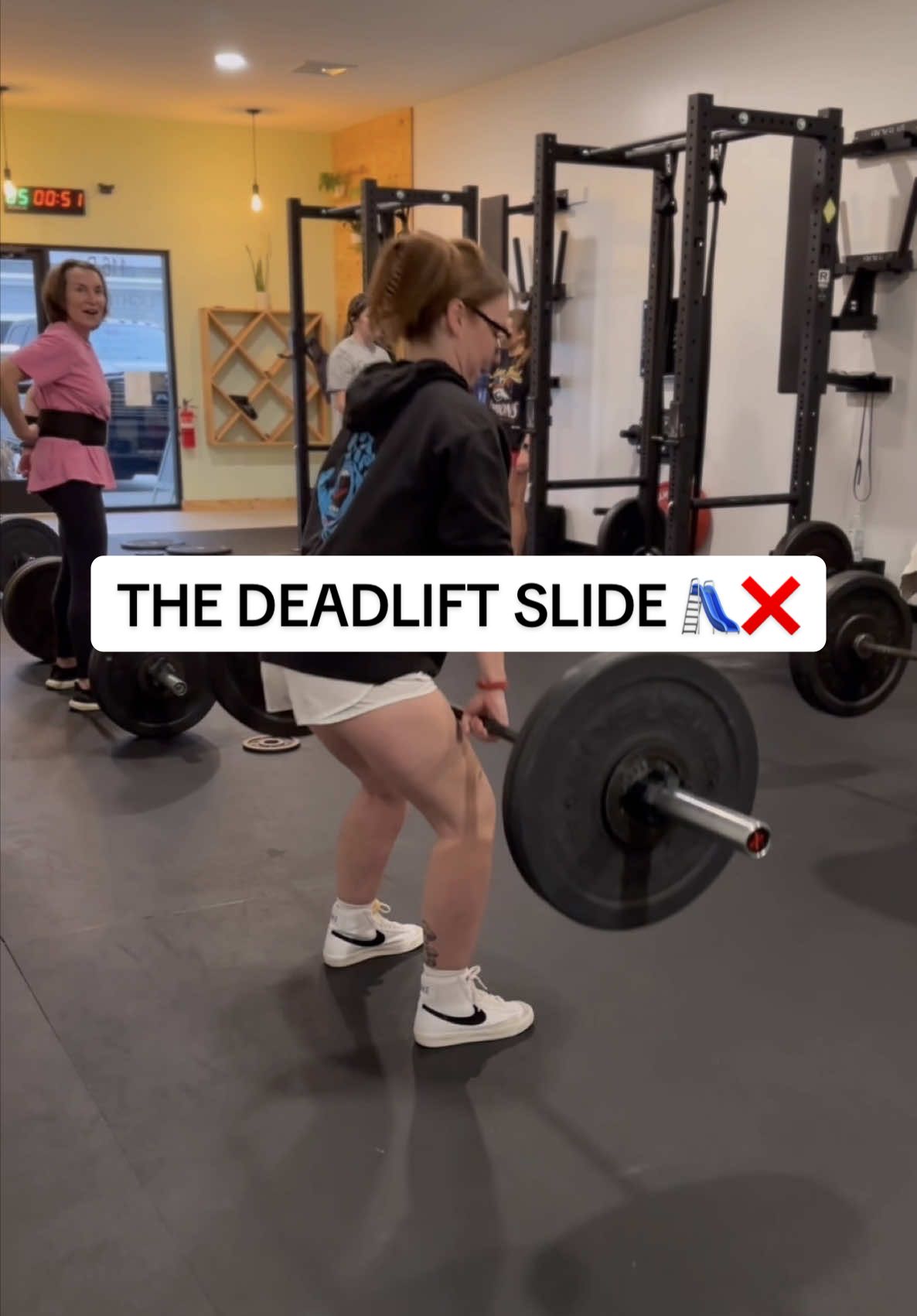 We’re at a weightlifting gym, not a playground 😜 A common mistake we see with deadlifts is the “slide.” When coming down from the deadlift, many women ride the bar down their thighs instead of creating space between the bar and their thighs. This is no good for 2 major reasons: 1️⃣ Riding the thighs puts A LOT of stress and strain on the lower back, which can ultimately lead to injury.  2️⃣ Riding the thighs negatively alters the bar path. We want the bar to move in a straight vertical path, not an odd “S” path.  👍🏼 To eliminate the “slide” we need to initiate the descent by pushing our hips backwards (not bending our knees). This creates space between us and the bar. The bar should then move in a straight vertical line until it touches the floor while making sure to keep the glutes, hamstrings, and core engaged from start to finish.  ✅ At LightHouse Women’s Weightlifting, we provide women valuable feedback on all lifts to allow them to move as safely as possible and see continual progression.  Comment what faults you see during deadlifts or what questions you have about deadlifts. 👇🏼 #weightlifting #womenshealth #strengthtraining #deadlift #fitnesstips 