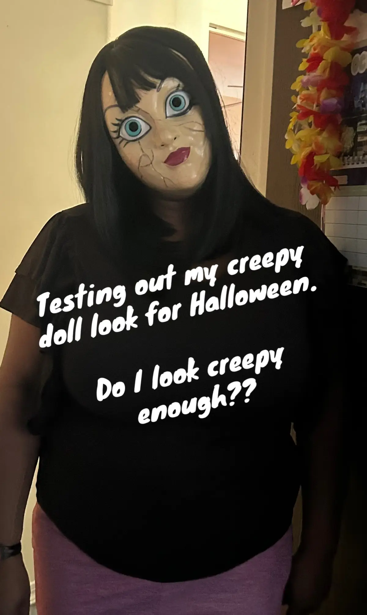 Just your friendly neighborhood doll… who may or may not come alive at 3AM 👀🧸💀 #Halloween2025 #creepydoll #spookyseason #costumeideas #creatorsearchinsights 
