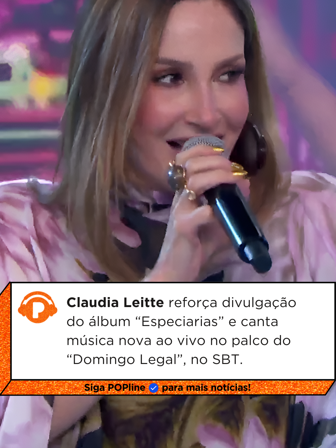 Claudia Leitte marcou presença neste domingo (05) no palco do “Domingo Legal”, no SBT, para apresentar sua nova música e reforçar a divulgação de seu álbum “Especiarias”. O disco, lançado na sexta-feira (3), foi feito em parceria com o artista plástico Muricy e reúne quinze faixas inéditas divididas em três partes. As quatro primeiras músicas, “Especiarias”, “Nosso Clichê”, “A Chave” e “Se um Dia Chorei”, já estão disponíveis, enquanto as outras serão lançadas posteriormente. Trazendo uma mistura de Axé, samba, pop e até elementos de rock, Claudia aposta em um som que representa sua trajetória e a diversidade do Brasil. Nas letras, ela fala sobre amor, fé e respeito às diferenças. A cantora explica que o projeto é uma celebração das cores, ritmos e sentimentos que formam a essência do país, reunindo arte, energia e brasilidade em cada canção. A ida de Claudia ao programa também marcou seu retorno ao SBT após sete anos. A última vez em que esteve na emissora foi durante o Teleton, quando uma fala de Silvio Santos sobre seu figurino acabou gerando polêmica. Vídeo: SBT
