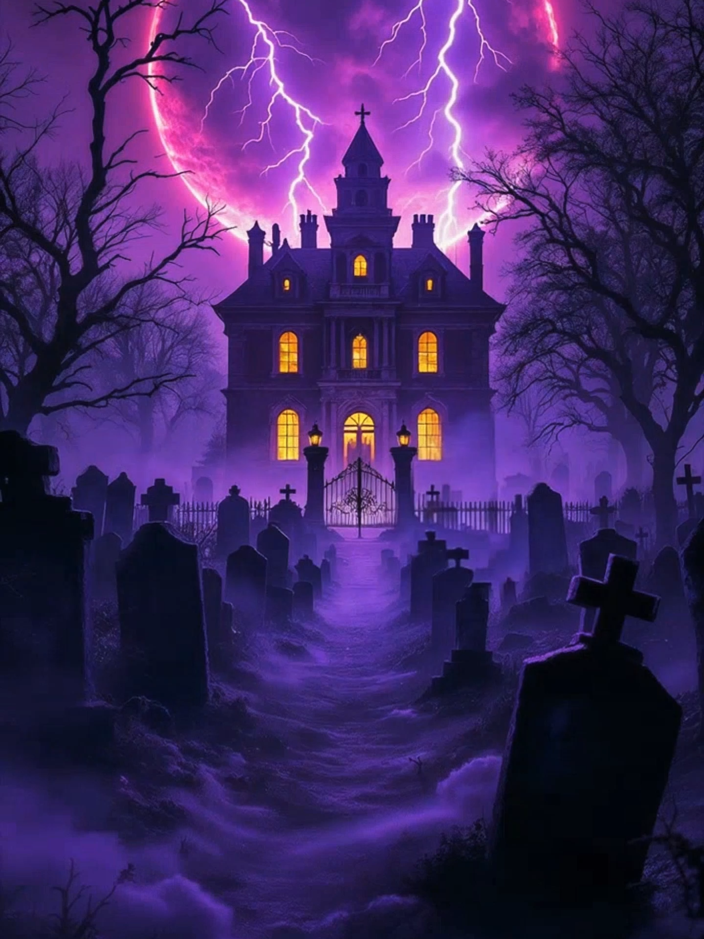 Live Wallpaper | The Haunted Mansion #hauntedhouse #spookyseason #livewallpaper #darkaesthetic #hauntedmansion #halloweenvibes #lightning #ghostlyglow #gothichorror #aivideo #wallpapervideo #halloweenwallpaper