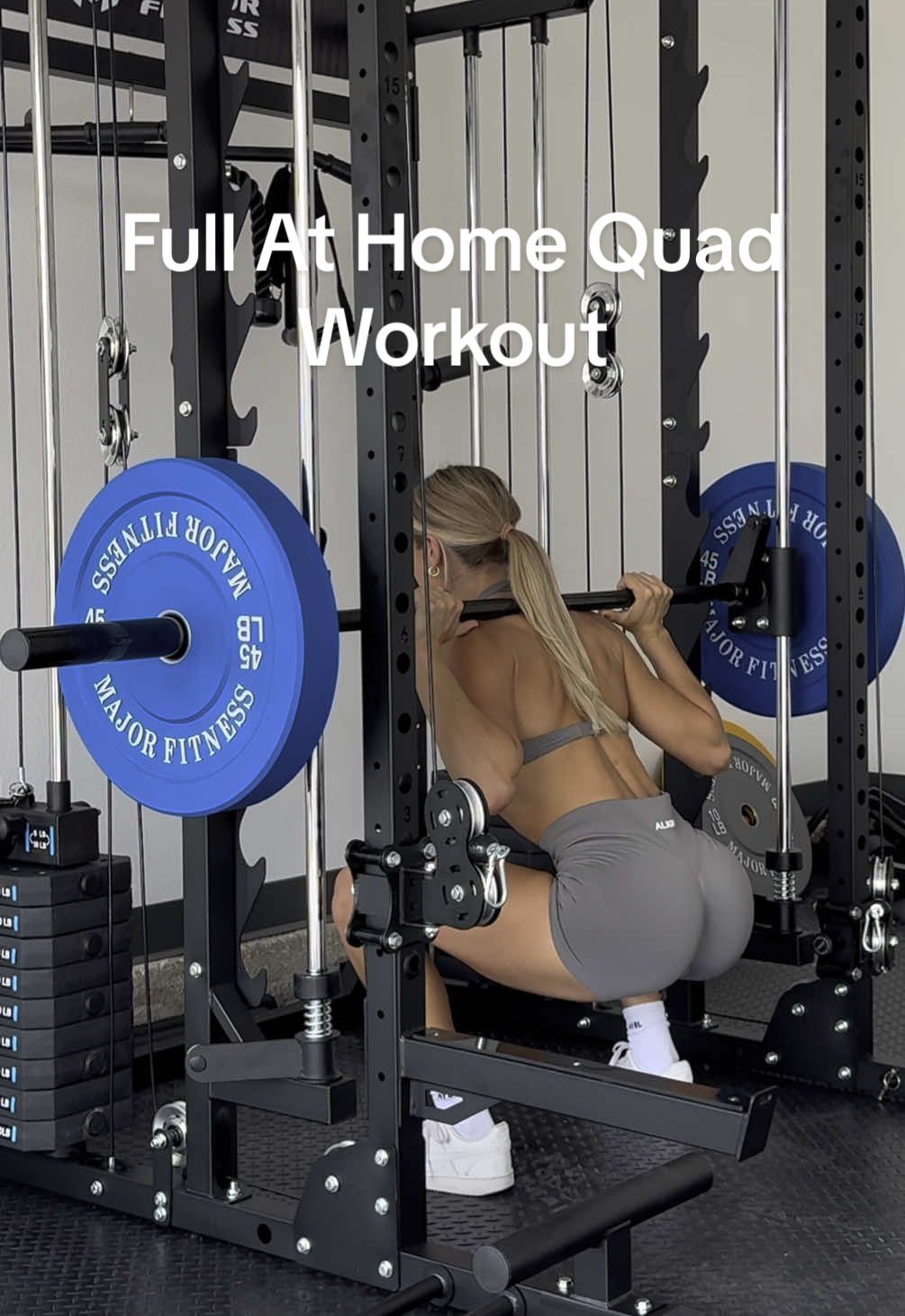 FULL quad workout in the new home gym @Major Fitness｜Home Gym 🏠🔥 No commute, no excuses, just pure training.  ⚡️ Amazon Prime Day Deal ⚡️ 📅 October 7–8 only 💰 Up to 30% OFF the Major Fitness D2AW This setup is commercial grade and has everything I need - Smith machine, cables, landmine, pull-up system, and more. 🙌 👉 Don’t miss the Prime Day deal - Amazon link in bio Save this workout for your next quad day: - Smith Machine Squats: 4x8–12 - Reverse Deficit Lunges: 4x8-12 each leg - Elevated Heel Goblet Squat: 4x8-12 - RDLs: 4x8-12 - Single Leg extensions: 4x8-12 - Single leg Hamstring curl: 4x8-12  - Standing Calf Raises: 4x15-20 - Hanging Leg Raises: 2x10-20 - Cable crunches 2x10-20 #homegymworkouts #garagegym #homegym #workoutoftheday #quadworkout #fullquadworkout #primeday